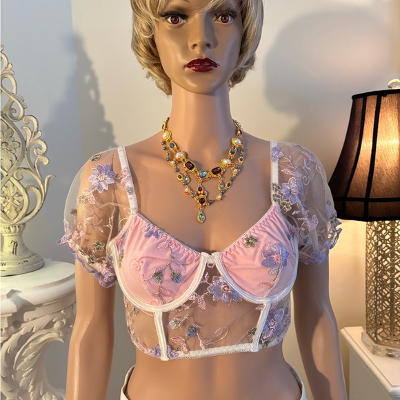 ROMWE Pink Floral Sheer Bralette - Picture 2 of 16
